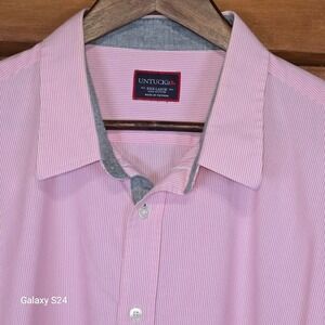 UNTUCKit Men's XXX Large Pink Stripe Long Sleeve Button Up Shirt Cotton